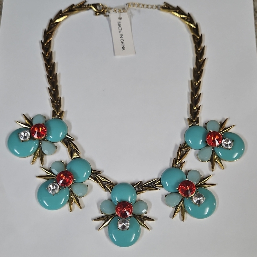 Private Label Gold and Turquoise Floral Necklace